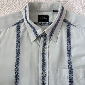 Indigo Palms Tommy Bahama Mens Long Sleeve Printed Guayabera Shirt 100% Cotton L